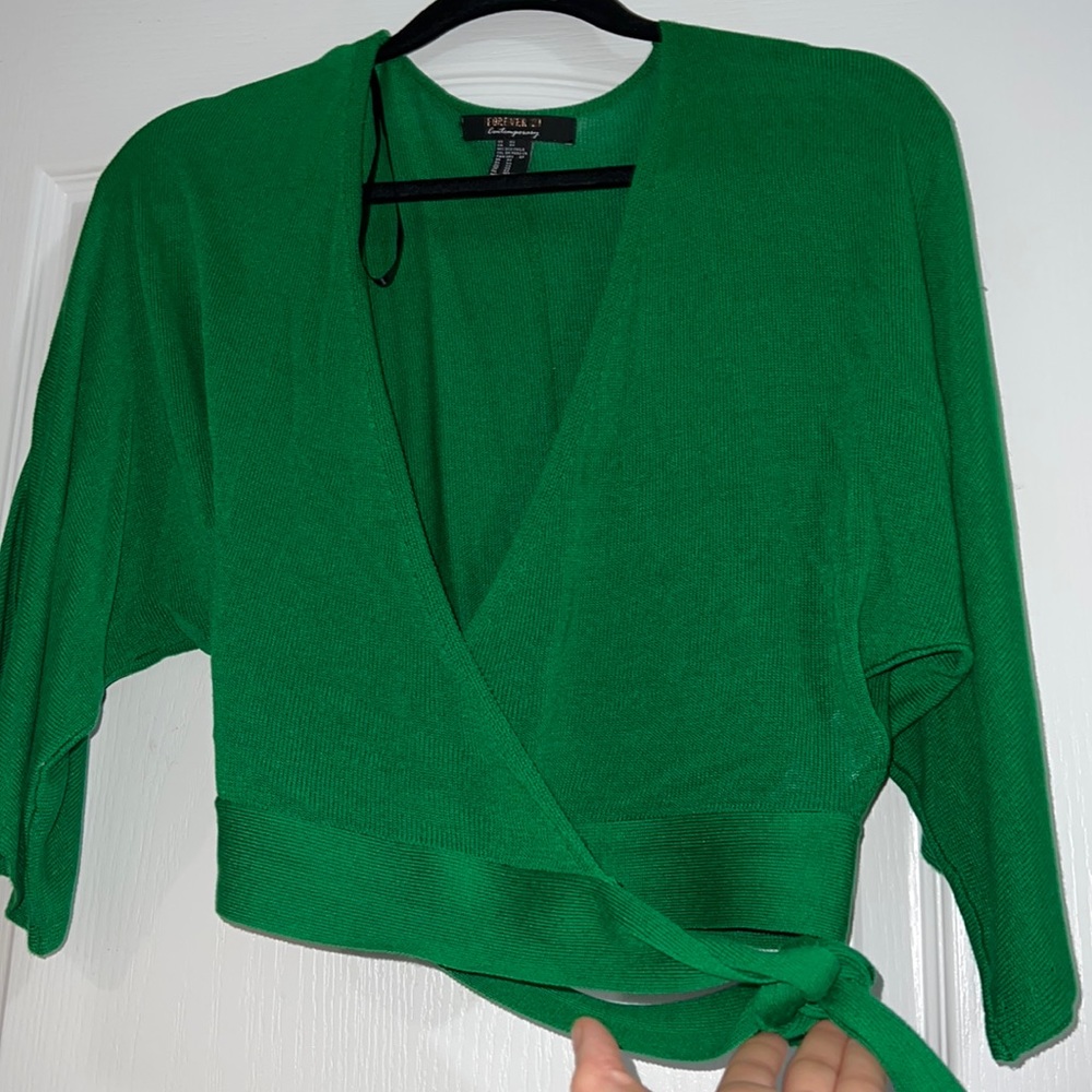 Forever 21 Contemporary Green Crop Sweater Wrap Top XS NWOT